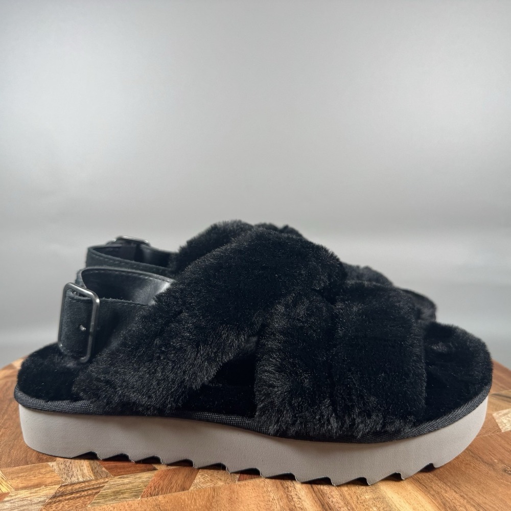 NEW UGG Koolaburra Womens Fuzz-ee Flat Sandal/ Slide Size 6 1117190 Black